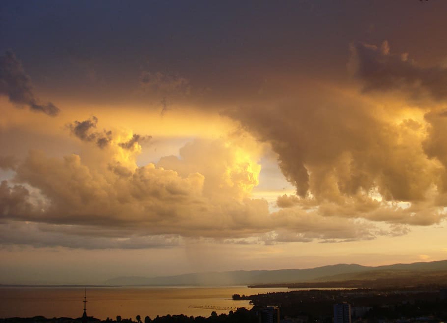 città, mare, d'oro, ora, pioggia, nuvole, cielo, crepuscolo, lausanne, tempestoso, tempesta, luci, lago di ginevra, Svizzera, lago, natura, mostrare, favoloso, bagliori, tramonto, nuvola - cielo, Paesaggi, Cloudscape, bellezza nella natura, scenics - natura, la tranquillità, scena tranquilla, nessuno, ambiente, colore arancione, orizzonte, cielo drammatico, idilliaco, acqua, all'aperto, potere in natura, infausto, 2K