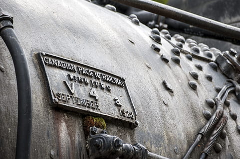 Train, Locomotive, Engine, Diesel, Steam, locomotive, engine, boiler, metal, rivets, industrial, transport, transportation, railway, railroad, travel, rail, vehicle, station, track, wagon, speed, road, passenger, way, carriage, industry, vintage, transit, journey, modern, retro, cargo, motion, technology, business, subway, wheel, old, rusty, rust, engineer, engineering, canadian, pacific, c, p, r, steel, iron, metro, antique, depot, black, heavy, old-fashioned, machine, mode, museum, historic, white, grayscale, historical, chassis, history, communication, text, outdoors, day, no people, western script, close-up, sign, number, information, information sign, focus on foreground, the past, script, architecture, wall - building feature, low angle view, 2K, CC0, public domain, royalty free