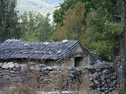 låve, hus, rustik, landdistrikterne, sten-, træ, lade, hus, skur, landskabet, bygning, gammel, natur, bjerg, landlige scene, arkitektur, bygget struktur, arkitektur og bygninger, udendørs, historie, bygning udvendig, dag, tag, plante, ingen mennesker, Stenmur, solid, Skov, væg, vækst, forladt, klippe, tagsten, 2K, CC0, offentligt domæne, royaltyfrie