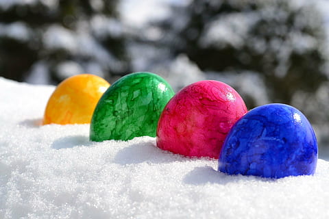 shallow, focus photography, yellow, green, pink, blue, stone fragments, snow, easter, easter eggs, colorful, happy easter, easter egg painting, easter nest, egg, winter, christmas, decoration, season, holiday, celebration, food and drink, food, multi colored, cold temperature, close-up, sweet food, no people, sweet, focus on foreground, freshness, nature, dessert, fruit, indulgence, green color, frozen, temptation, 1080P, CC0, public domain, royalty free