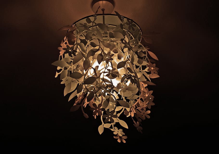 lys, lampe, pære, lanterne, skinne, nat, belyse, blade, skygge, glowinginsdie, kronblade, baggrunde, dekoration, indendørs, belysningsudstyr, studio skud, ingen mennesker, tæt på, lysekrone, belyst, sort baggrund, mønster, hængende, plante, natur, lav vinkel visning, elektricitet, form, rigdom, kopiere plads, luksus, loft, elektrisk lampe, 1080P