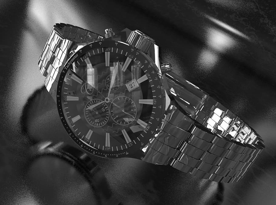 sehen, 3d, Grafik, Ticker, Herrenuhr, Uhr, Zeit, Armbanduhr, Maschinenteil, Nahansicht, keine Leute, drinnen, Instrument der Zeit, Richtigkeit, Minutenzeiger, persönliches Accessoire, Metall, Nummer, Studioaufnahme, gestalten, Ziffernblatt, Stillleben, Kreis, einzelnes Objekt, römisch, silberfarben, stehlen, Luxus, 1080P