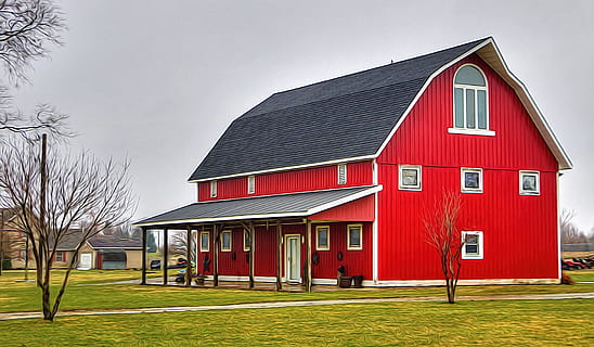 rosso, bianca, Casa, fienile, rustico, fienili, Ohio, arte digitale, rurale, panoramico, nazione, campagna, scenario, capannone, capannoni, azienda agricola, aziende agricole, agricoltura, agricolo, agriturismo, champagne, contea, americana, foto, fotografia, struttura, strutture, Sturgell, William Sturgell, Bill Sturgell, storico, Home decor, edifici, nuvole, cielo, albero, alberi, nuvoloso, cieli, erbacce, contea di champagne, urbana, architettura, struttura costruita, esterno dell'edificio, costruzione, erba, nessuno, natura, cortile anteriore o posteriore, quartiere residenziale, pianta, giorno, nuvola - cielo, paesaggio, scena rurale, facciata, colore verde, edificio agricolo, Cottage, 5K, CC0, dominio pubblico, privo di copyright