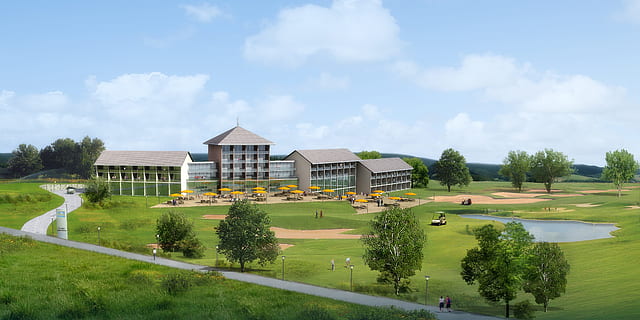 marrón, edificios, verde, campo de hierba, campo de golf, representación, visualización, arquitectura, visualización 3d, visualización arquitectónica, paisaje, edificio, cgi, estructura construida, exterior del edificio, hierba, planta, casa, árbol, Distrito residencial, nube - cielo, cielo, color verde, naturaleza, césped, día, patio delantero o trasero, lujo, al aire libre, palacio, crecimiento, nadie, moderno, 4K, CC0, dominio público, libre de derechos