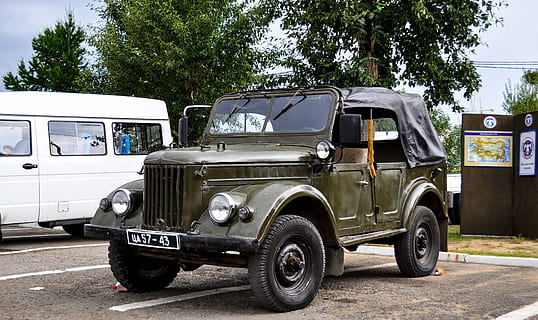 sovjetiske, bil, jeep, gammel, årgang, Russisk, transportere, ussr, automobil, historie, motor, køretøj, ydre, auto, antik, transportmidler, transportform, land køretøj, by, motor køretøj, gade, træ, dag, plante, arkitektur, vej, natur, stationær, sidebillede, varevogn, ingen mennesker, udendørs, Firhjulstrækker, rejse, 4K, CC0, offentligt domæne, royaltyfrie