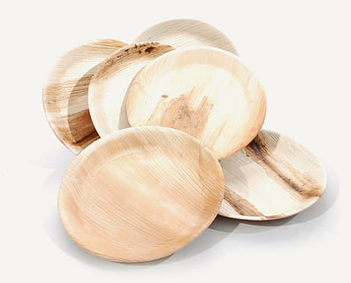 round, plates, palm leaf, material, dishware, wooden, food and drink, food, healthy eating, freshness, close-up, no people, french food, white background, indoors, ready-to-eat, still life, studio shot, wellbeing, cut out, group of objects, vegetable, ingredient, wood - material, raw food, group, white color, cross section, vegetarian food, 2K, CC0, public domain, royalty free