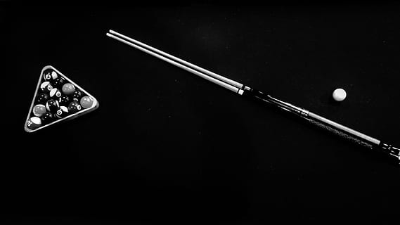 grayscale photo, billiard balls, inside, billiard rack, cue, stick, ball, stainless, steel, billiard, set, table, balls, sport, game, no people, black background, indoors, close-up, day, arts culture and entertainment, leisure activity, studio shot, accuracy, activity, still life, copy space, healthcare and medicine, playing, equipment, cut out, geometric shape, communication, leisure games, 5K