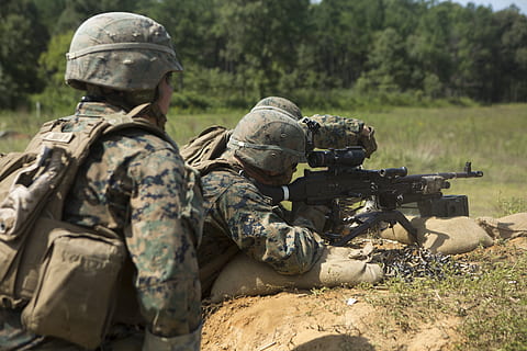soldier holding rifle, marines, training, exercise, machine gun, lmg, military, army, uniform, camouflage, boot camp, warrior, practicing, special, combat, determination, pride, guard, service, duty, american soldier, responsibility, protective, weapon, armed forces, government, army soldier, gun, camouflage clothing, fighting, conflict, aiming, rifle, teamwork, military training, cooperation, security, day, rear view, people, war, outdoors, aggression, 5K, CC0, public domain, royalty free