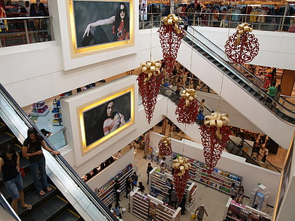 mall, store, elevator, retail, shop, sale, shopping, consumerism, architecture, high angle view, real people, group of people, shopping mall, indoors, large group of people, men, lifestyles, women, leisure activity, crowd, built structure, human representation, retail display, representation, staircase, railing, steps and staircases, 2K, CC0, public domain, royalty free