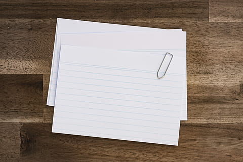 white, index card, brown, parquet surface, lined paper, surface, tab, map, paper, office, regulation, sort, leave, stationery, files, paperclip, clip, blank, office supply, page, note pad, reminder, indoors, table, wood - material, directly above, copy space, no people, white color, pen, high angle view, education, document, desk, communication, close-up, to do list, 5K, CC0, public domain, royalty free
