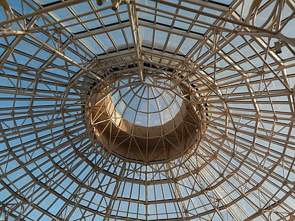 kopuła, Struktura, sufit, architektura, tła, cecha architektoniczna, zbudowana struktura, pełna ramka, wzór, niski kąt widzenia, kształt, kształt geometryczny, okrąg, wewnątrz, żadnych ludzi, projekt, bezpośrednio poniżej, dzień, cele podróży, metal, Miasto, światło słoneczne, nowoczesny, świetlik, koncentryczny, architektura i sztuka, 4K, CC0, domena publiczna, darmowe zdjęcia
