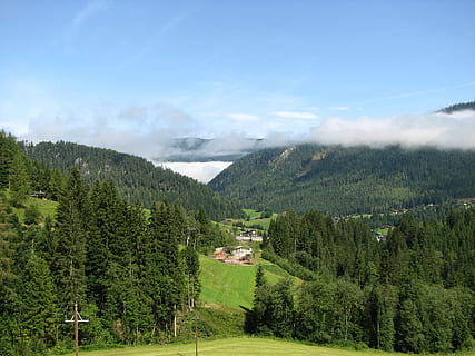 hora, vysokohorský, mraky, nebe, mlha, modrý, Příroda, tvorba, turistika, Rakousko, túra, krajina, strom, rostlina, scenics - příroda, krása v přírodě, zelená barva, mrak - nebe, klid, klidné scény, růst, životní prostředí, mimoměstské scény, přistát, den, nikdo, idylický, pole, venku, borovice, jehličnatého stromu, 2K, CC0, veřejná doména, bez autorských práv