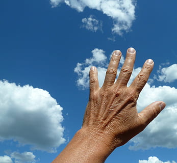 Nahansicht, Foto, Personenhand, Hand, Wolken, Himmel, Blau, menschliche Hand, wolke - himmel, menschliches Körperteil, Wolkengebilde, Körperteil, eine Person, Finger, echte Menschen, menschlicher Finger, Flachwinkelansicht, Natur, nicht erkennbare Person, persönliche Perspektive, Tag, Lebensstile, Sonnenlicht, draußen, menschliches Glied, Hand erhoben, 2K, CC0, gemeinfrei, lizenzfrei