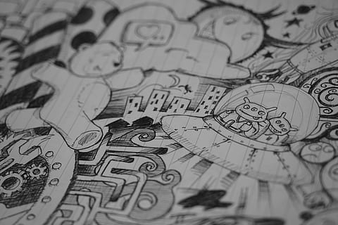 art de stylo de griffonnage, art, Créatif, la créativité, dessin, loisir, esquisser, griffonnage, bande dessinée, inspiration, griffonner, personne, fermer, mise au point sélective, à l'intérieur, papier, plein cadre, art et Artisanat, arrière-plans, carte, représentation, vue grand angle, nature morte, texte, représentation humaine, dessin - produit d'art, modèle, conception, architecture, écriture occidentale, 5K, CC0, domaine public, libre de droits