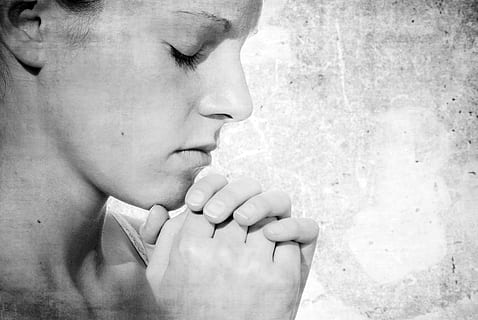 grayscale woman picture, prayer, devotion, thought, christ, worship, human body part, one person, portrait, young adult, human hand, women, body part, headshot, adult, close-up, human face, contemplation, hand, wall - building feature, young women, lifestyles, real people, indoors, profile view, depression - sadness, teenager, beautiful woman, textured effect, finger, 4K, CC0, public domain, royalty free