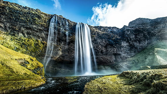 landskabsfoto, vandfald, dagtimerne, klint, strøm, flod, vand, spray, klippe, naturskøn, flyder, bevægelse, kaskade, udendørs, høj, imponerende, ødemark, landskab, natur, vild, frisk, lang eksponering, scenics, rock-objekt, bjerg, skønhed i naturen, scenics - natur, miljø, sky - himmel, solid, himmel, ikke-urbane scene, rejsemål, rejse, jord, turisme, magt i naturen, ingen mennesker, flydende vand, renhed, ren, 4K, CC0, offentligt domæne, royaltyfrie
