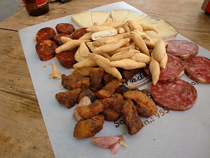 tapas, spain, sevilla, food, food and drink, freshness, ready-to-eat, fried, table, still life, unhealthy eating, prepared potato, high angle view, potato, french fries, fast food, indoors, deep fried, close-up, no people, snack, plate, serving size, temptation, 2K, CC0, public domain, royalty free