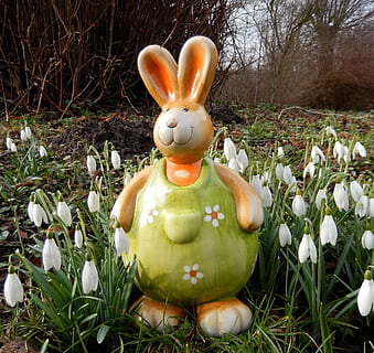easter, spring, flowers, holiday cards, greeting card, nature, rabbit - Animal, easter Bunny, decoration, season, grass, plant, representation, celebration, animal representation, flowering plant, flower, no people, field, art and craft, growth, holiday, creativity, day, easter egg, outdoors, 2K, CC0, public domain, royalty free