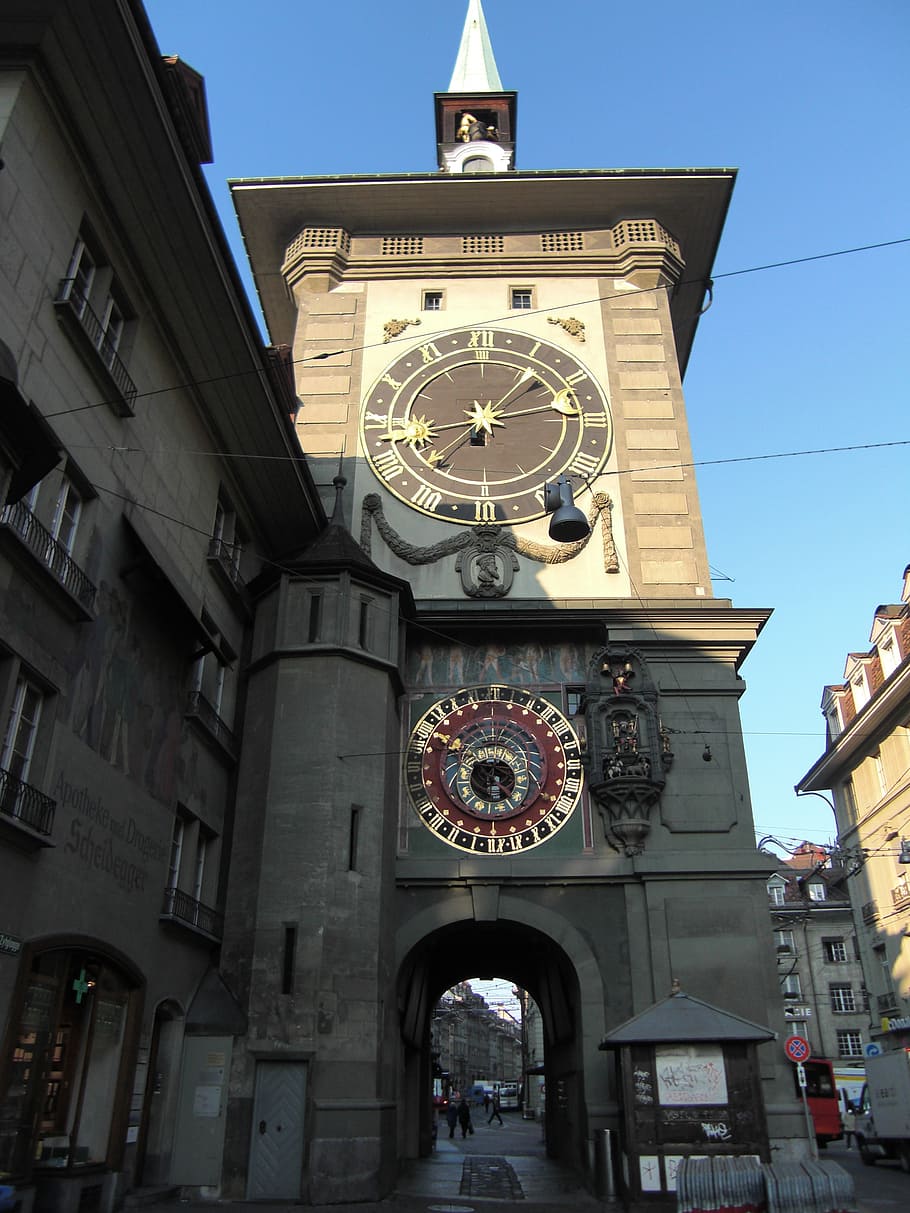 Bern, Torre del Rellotge, rellotge, suïssa, barri antic, temps, arquitectura, exterior de l'edifici, estructura construïda, vista d’angle baix, edifici, torre, nombre romà, ciutat, destinacions de viatge, cel, naturalesa, roman, dia, instrument del temps, turisme, història, a l'aire lliure, Minuta, 2K