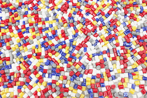eco-friendly plastic, star plastic, avoid spraying plastic, three-dimensional flashing plastic, colorful plastic particles, full frame, backgrounds, abundance, multi colored, large group of objects, close-up, no people, indoors, pattern, heap, medicine, pill, healthcare and medicine, capsule, high angle view, variation, white color, textile, red, still life, excess, 5K, CC0, public domain, royalty free