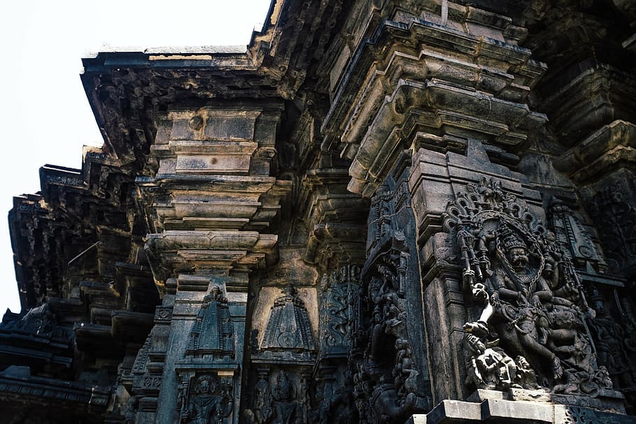 gray concrete tower, architecture, building, infrastructure, structure, establishment, history, heritage, old, asia, temple - Building, religion, hinduism, buddhism, spirituality, famous Place, cultures, ancient, built structure, building exterior, the past, belief, art and craft, place of worship, sculpture, travel destinations, representation, statue, low angle view, no people, day, creativity, ancient civilization, outdoors, archaeology, ruined, ornate, 2K