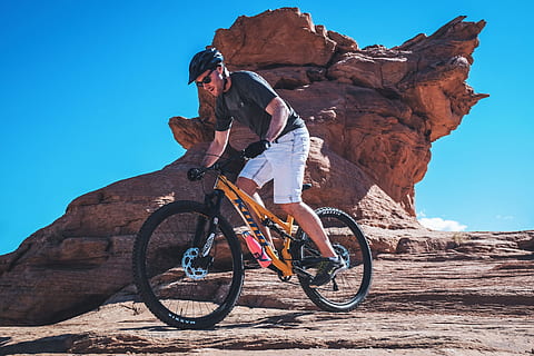man, riding, exercises, mountain bicycle, rocky, terrain, people, adventure, bike, fitness, health, healthy, nature, rocks, sport, sports, men, moab, outdoors, utah, one Person, extreme Sports, cycling, slickrock Trail, males, desert, mountain, extreme Terrain, recreational Pursuit, mountain Biking, canyonlands National Park, rock - Object, caucasian Ethnicity, adult, scenics, landscape, sky, action, one woman only, mid adult, adults only, full length, bicycle, rock, sunlight, activity, transportation, solid, day, rock formation, sunglasses, helmet, 4K