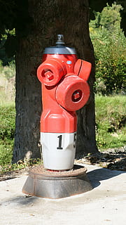 hydrant, požární hydrant, voda, hasič, oheň, terminál, městský nábytek, Červené, bezpečnostní, Příroda, ochrana, slunečního světla, rostlina, den, nikdo, strom, bezpečnost, nehody a katastrofy, venku, kov, stín, detail, kufr, kmen stromu, zařízení, přistát, 5K, CC0, veřejná doména, bez autorských práv