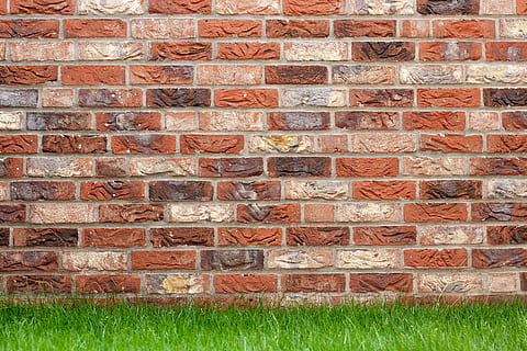 braun, Grün, Gras, Klinker, Klinkerwand, Backstein, eilen, Gartenmauer, Außenwand, Garten, gemauert, Steinwand, Wand, Kunst, Hausbau, hauswand, Maurer, Konstruktion, Hintergründe, Muster, Wandbau - Funktion, rot, Zement, Ziegelwand, Baugewerbe, die Architektur, Mauerwerk, Material, gebaute Struktur, Tag, keine Leute, Vollbild, Gebäudehülle, Pflanze, Natur, draußen, texturiert, Land, Sonnenlicht, 4K, CC0, gemeinfrei, lizenzfrei