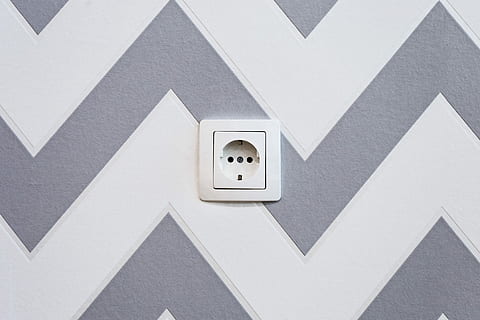 white, power strip, mounted, grey, chevron, painted, wall, electric, socket, chevron wall, electric socket, electrical outlet, electricity, outlet, shape, architecture, indoors, white color, geometric shape, no people, pattern, built structure, design, hole, triangle shape, wall - building feature, close-up, building, home interior, studio shot, single object, gray, power supply, 4K, CC0, public domain, royalty free