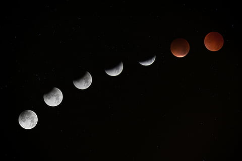 fotografi selang waktu, planet bulan, timelapse, fotografi, bulan, gerhana, planet-planet, langit, ruang, bintang, galaksi, malam, astronomi, tidak ada orang, diterangi, eksplorasi ruang angkasa, di luar rumah, alam, bulan purnama, scenics - alam, permukaan bulan, adegan yang tenang, ketenangan, bulan planet, keindahan di alam, bintang - ruang, fenomena alam, bulan sabit, ilmu, mengorbit, sinar bulan, 5K