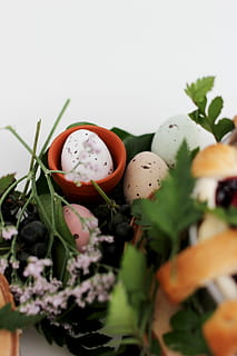 assortito colori, biologico, uova, accanto, rosa, fiore petalo, bianca, uovo, Marrone, vaso di terracotta, Pasqua, uovo di Pasqua, primavera, cibo e bevande, cibo, freschezza, avvicinamento, in casa, nessuno, natura morta, pianta, mangiare sano, messa a fuoco selettiva, verdura, benessere, frutta, natura, girato in studio, pomodoro, colore verde, foglia, sfondo bianco, 5K, CC0, dominio pubblico, privo di copyright