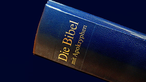 Apocrypha, Bible, New Testament, holy scripture, christianity, proclamation, jesus, christ, religion, old testament, jesus christ, faith, finance, blue, wealth, currency, no people, close-up, indoors, studio shot, number, text, high angle view, communication, still life, black background, western script, business, copy space, single object, capital letter, bag, colored background, blue background, 2K, CC0, public domain, royalty free