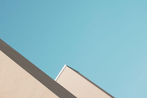 untitled, architecture, building, infrastructure, sky, skyscraper, corner, simple, copy space, built structure, building exterior, blue, outdoors, swimming pool, clear sky, day, no people, low angle view, nature, sunlight, shape, pattern, design, geometric shape, roof, sunny, concrete, 5K, CC0, public domain, royalty free