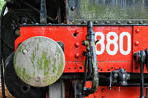 train, texture, iron, rust, color, paint, red, engine, transportation, steam Train, machinery, old, mode of transportation, metal, land vehicle, close-up, rail transportation, no people, train - vehicle, day, locomotive, outdoors, safety, public transportation, communication, wheel, 4K, CC0, public domain, royalty free