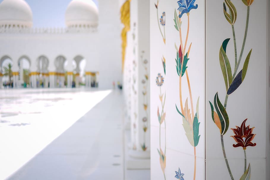primer pla, foto, floral, etiqueta, blanc, concret, paret, decoracions de flors, paret taj mahal, arquitectura, patró, mesquita, islam, cultures, luxe, hotel, hotel de luxe, viatjar, complex turístic, estructura construïda, naturalesa, planta, cap gent, dia, exterior de l'edifici, destinacions de viatge, edifici, religió, a l'aire lliure, centrar-se en primer pla, flor, en fila, llum solar, lloc de culte, creixement, planta amb flors, columna arquitectònica, motiu floral, 4K
