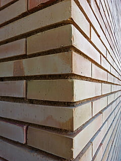 angle, corner, wall, bricks, view work, perspective, architecture, built structure, brick wall, brick, pattern, wall - building feature, full frame, no people, day, close-up, backgrounds, building exterior, low angle view, textured, outdoors, design, shape, geometric shape, 4K, CC0, public domain, royalty free