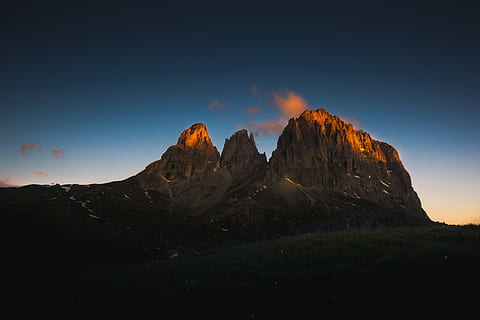 mountain during sunset, brown, mountain, golden, hour, low angle, photo, sunset, cloud, rock, stone, nature, mountain Peak, landscape, scenics, sky, outdoors, rock - Object, mountain Range, beauty In Nature, snow, extreme Terrain, landscapes, blue, no People, environment, scenics - nature, solid, land, cloud - sky, travel destinations, tranquil scene, remote, mountain ridge, 5K, CC0, public domain, royalty free