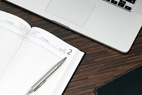 white, planner book, brown, wooden, table, work, workplace, office, computer, desk, laptop, profession, keyboard, business, pc, notebook, office work, finance, projects, project management, appointment scheduler, creative, notepad, calendar, communication, high angle view, wireless technology, pen, paper, indoors, no people, technology, publication, book, education, still life, connection, text, close-up, wood - material, 4K, CC0, public domain, royalty free