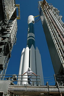 spacecraft, rocket, launch pad, tower, technology, cosmos, space, science, nasa, exploration, preparation, delta ii, stereo, solar terrestrial, relations observatory, observation, sun, cape canaveral, florida, usa, industry, building exterior, pipe - tube, low angle view, blue, built structure, machinery, fuel and power generation, architecture, factory, sky, day, nature, no people, clear sky, smoke stack, sunlight, outdoors, industrial building, industrial equipment, pollution, directly below, 2K, CC0, public domain, royalty free