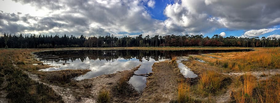 màstil, bosc, breda, naturalesa, paisatge, aigua, escenics, a l'aire lliure, llac, cel, núvol - cel, bellesa a la natura, arbre, reflexió, riu, blau, cap gent, escena tranquil·la, panoràmica, paisatges, escena no urbana, cloudscape, tranquil·litat, escenics - natura, planta, medi ambient, dia, terra, pantà, 4K