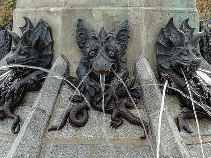 statue, djævel, dæmon, lucifer, Beelzebub, fjernelse, falden engel, 666, parkere, plaza, skulptur, fjerde årtusinde, kilde, Kunst og håndværk, kreativitet, repræsentation, ingen mennesker, dag, menneskelig repræsentation, håndværk, arkitektur, carving - håndværk produkt, mandlig lighed, udendørs, bygget struktur, murbygningsfunktion, natur, kvindelig lighed, 5K, CC0, offentligt domæne, royaltyfrie