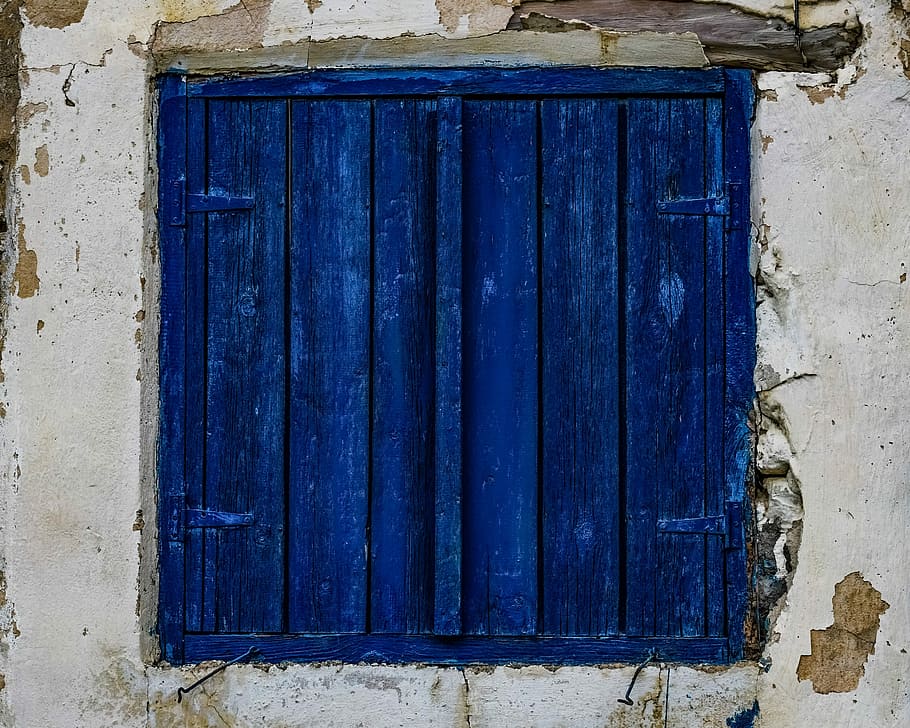 janela, velho, intemperizado, envelhecido, estragado, parede, arquitetura, casa, decair, oxidado, suja, azul, estrutura construída, exterior do edifício, fechadas, recurso de construção de parede, dia, ninguém, construção, Entrada, porta, segurança, protecção, metal, madeira - material, ao ar livre, ornamentado, garagem, 4K