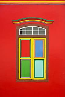 rojo, pared, ventana, arquitectura, estructura construida, nadie, pared - característica de la construcción, multi color, exterior del edificio, color verde, color vibrante, amarillo, fondo de color, día, al aire libre, edificio, modelo, cerrado, color naranja, puerta, diseño, 4K, CC0, dominio público, libre de derechos
