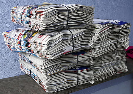 stack, bundle newspapers, newspapers, brochures, paper stack, waste paper, recycling, paper, disposal, commodity, large group of objects, newspaper, the media, publication, abundance, communication, indoors, book, education, no people, magazine, still life, balance, business, wisdom, information medium, heap, 4K, CC0, public domain, royalty free