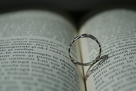 Ring, Book, Written, Simplicity, Shadow, small, religion, close-up, love, page, bible, spirituality, wedding, jewelry, publication, selective focus, wedding ring, emotion, positive emotion, indoors, no people, event, still life, open, celebration, two objects, paper, personal accessory, wedding vows, 2K, CC0, public domain, royalty free