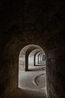 pathway with arc, photo, hallway, architecture, building, infrastructure, dark, arch, wall, indoors, history, cellar, old ruin, no people, basement, spooky, day, built structure, the past, the way forward, direction, wall - building feature, old, arcade, corridor, nature, tunnel, empty, abbey, ruined, 5K, CC0, public domain, royalty free