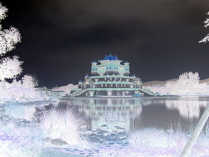 Tempel, still, Ruhe, Gebäude, surreal, Religion, keine Leute, draußen, Wasser, Tag, die Architektur, beleuchtet, gebaute Struktur, Gebäudehülle, Natur, Baum, Pflanze, Himmel, Reiseziele, Reflexion, Bewegung, Reise, Tourismus, Geschichte, Anbetungsstätte, Luxus, 2K, CC0, gemeinfrei, lizenzfrei