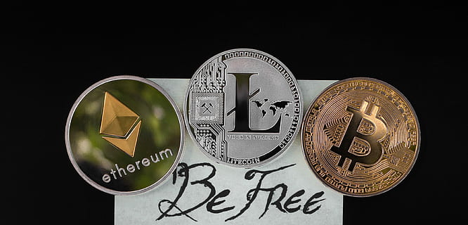 three assorted coins, cryptocurrency, financial concept, concept, dom, blockchain, money, financial, digital, bitcoin, virtual, ethereum, crypto, monetary, investment, coin, cryptography, currency, payment, business, finance, studio shot, black background, single object, no people, text, economy, wealth, indoors, close-up, still life, cut out, shape, nature, western script, gold colored, silver colored, 2K, CC0, public domain, royalty free