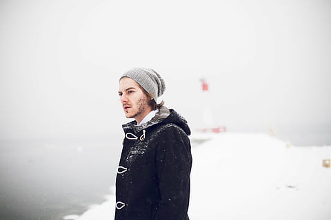 man, wearing, gray, beanie, taking, selfie, snow, winter, white, cold, weather, ice, people, bonnet, jacket, adults only, only women, one woman only, one person, adult, cold temperature, warm clothing, outdoors, clothing, hat, knit hat, young adult, looking, standing, coat, day, waist up, nature, portrait, snowing, beautiful woman, scarf, contemplation, winter coat, 4K