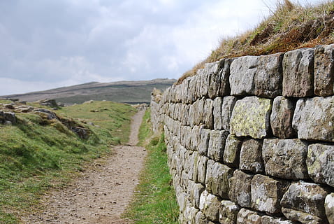 gray, pathway, grass field, concrete, brick wall, path, wall, stone, walk, countryside, sky, stone wall, cloud - sky, landscape, day, scenics - nature, grass, nature, no people, tranquil scene, plant, direction, architecture, tranquility, land, non-urban scene, environment, beauty in nature, footpath, the way forward, outdoors, ancient civilization, 4K, CC0, public domain, royalty free